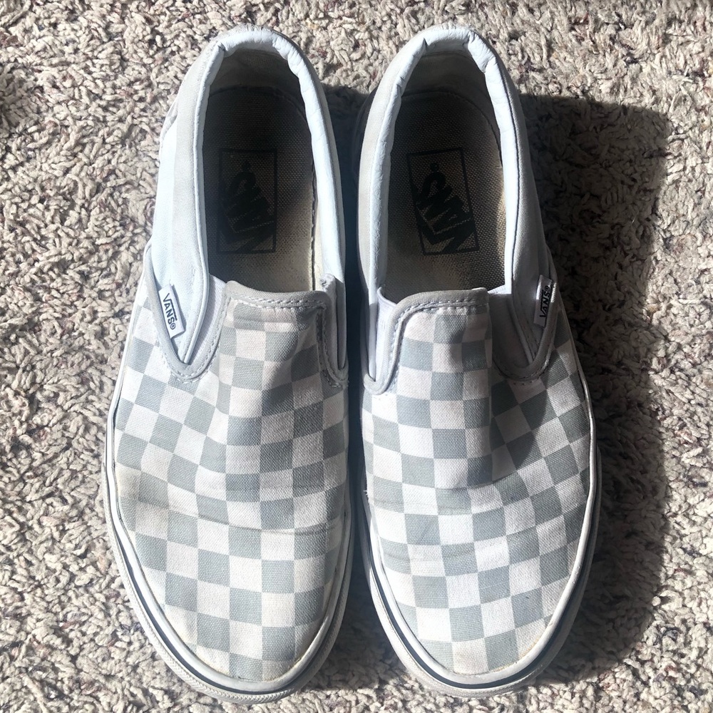 blue checkered board slip on vans